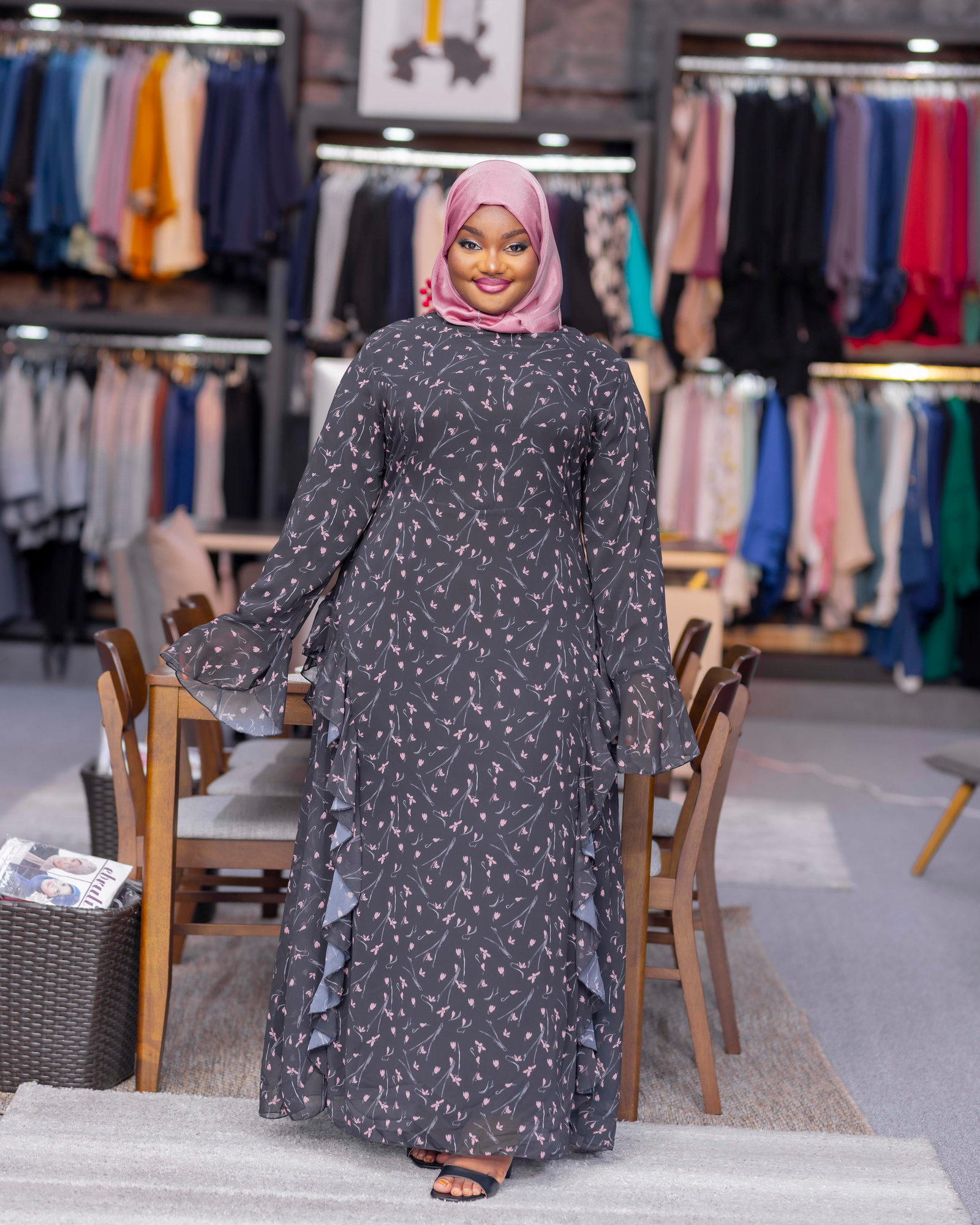 Floral Ruffle Sleeve Abaya — view 1