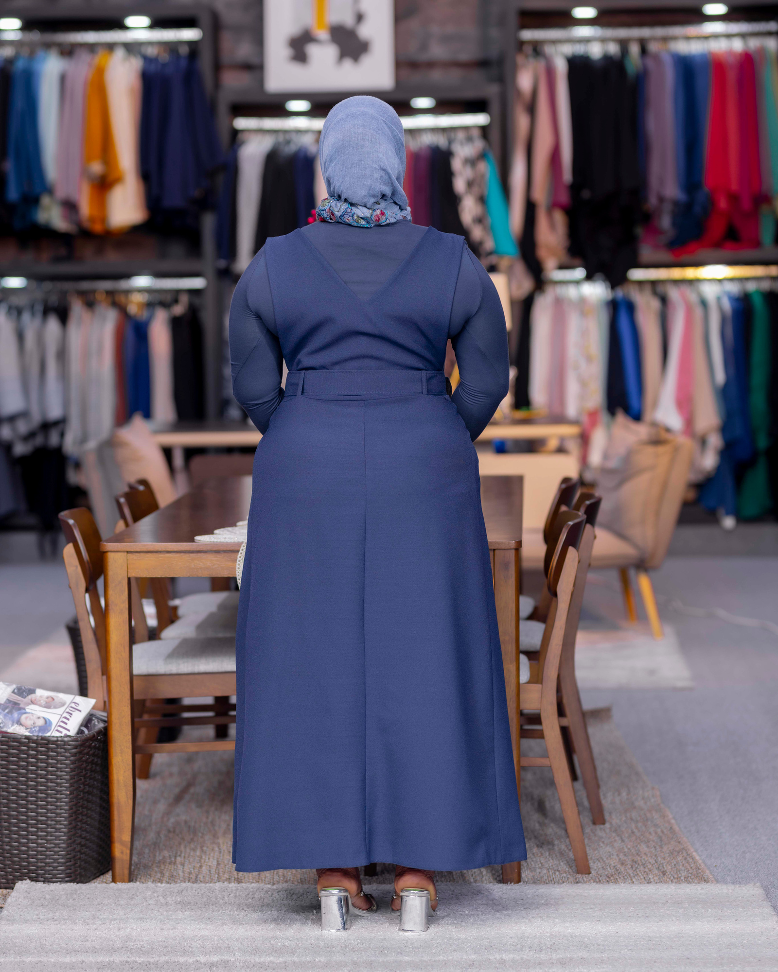 Navy Blue Pleated Abaya Dress — view 2