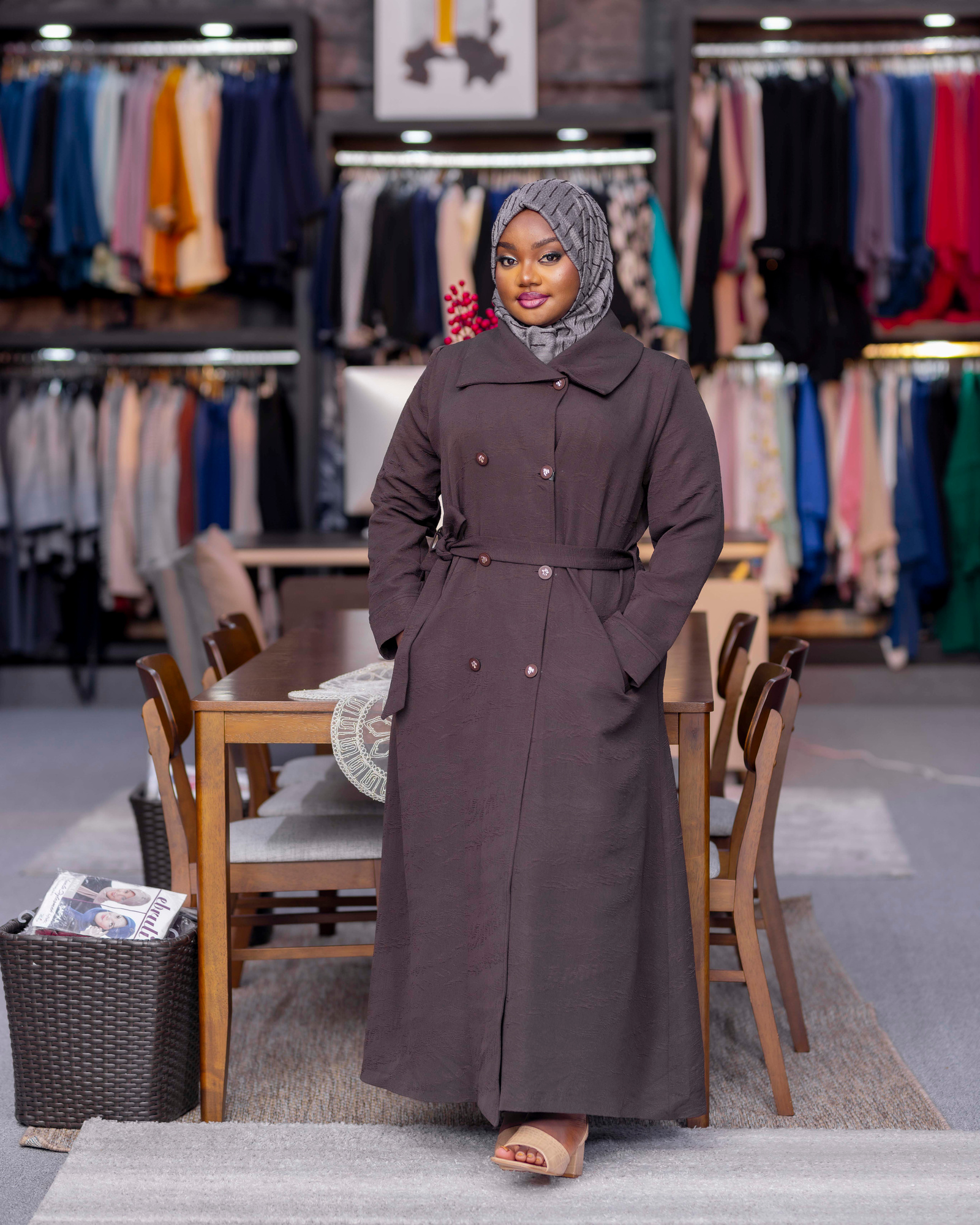 Chocolate Brown Trench Abaya — view 1