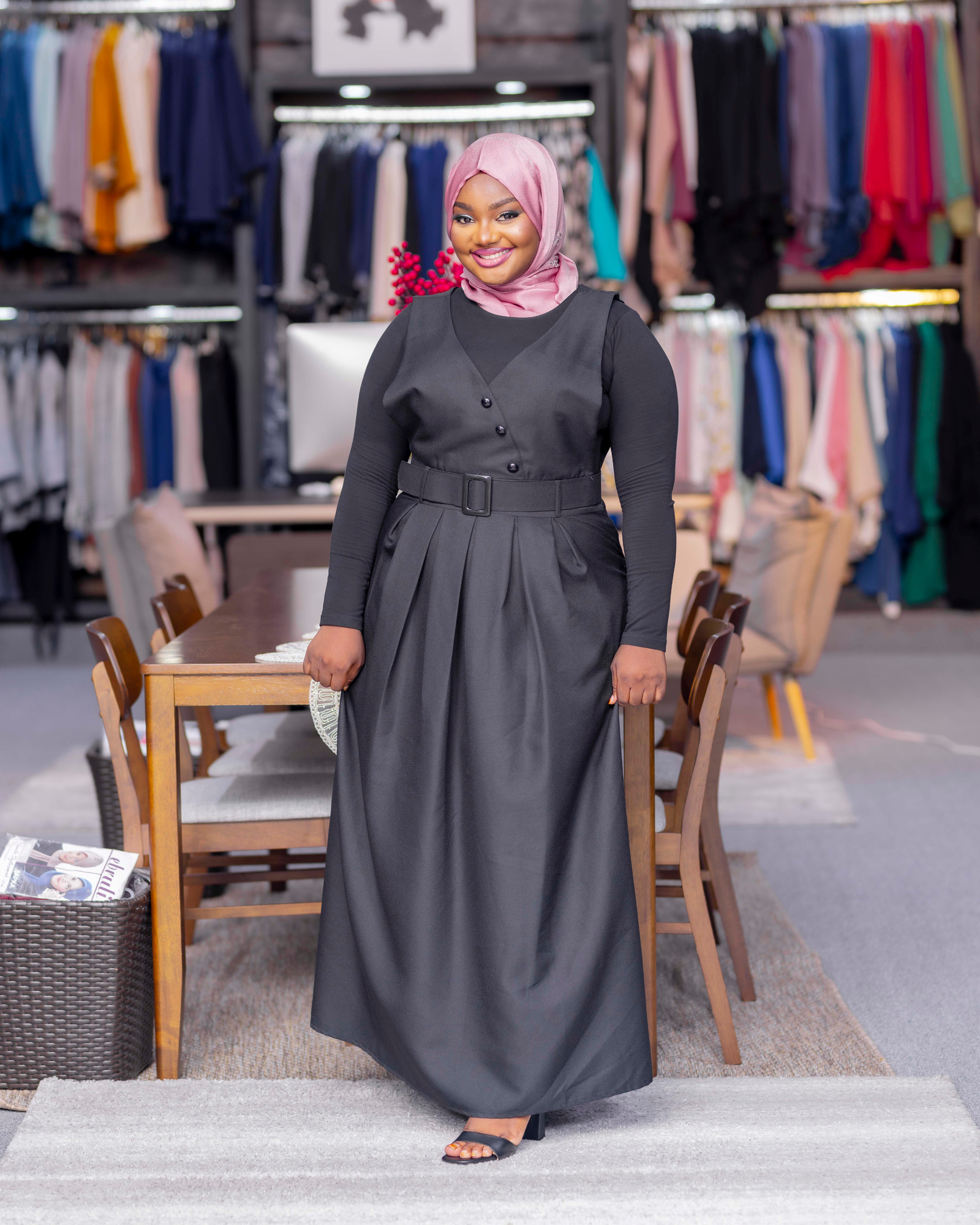 Charcoal Grey Pinafore Dress — evening dresses hero