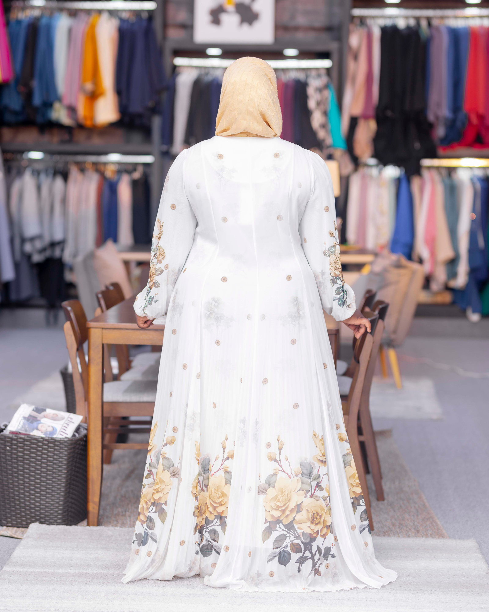 White Floral Embroidered Abaya — view 2