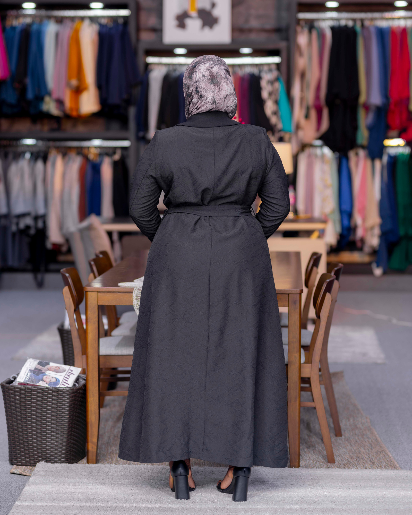 Black Quilted Trench Abaya — view 2