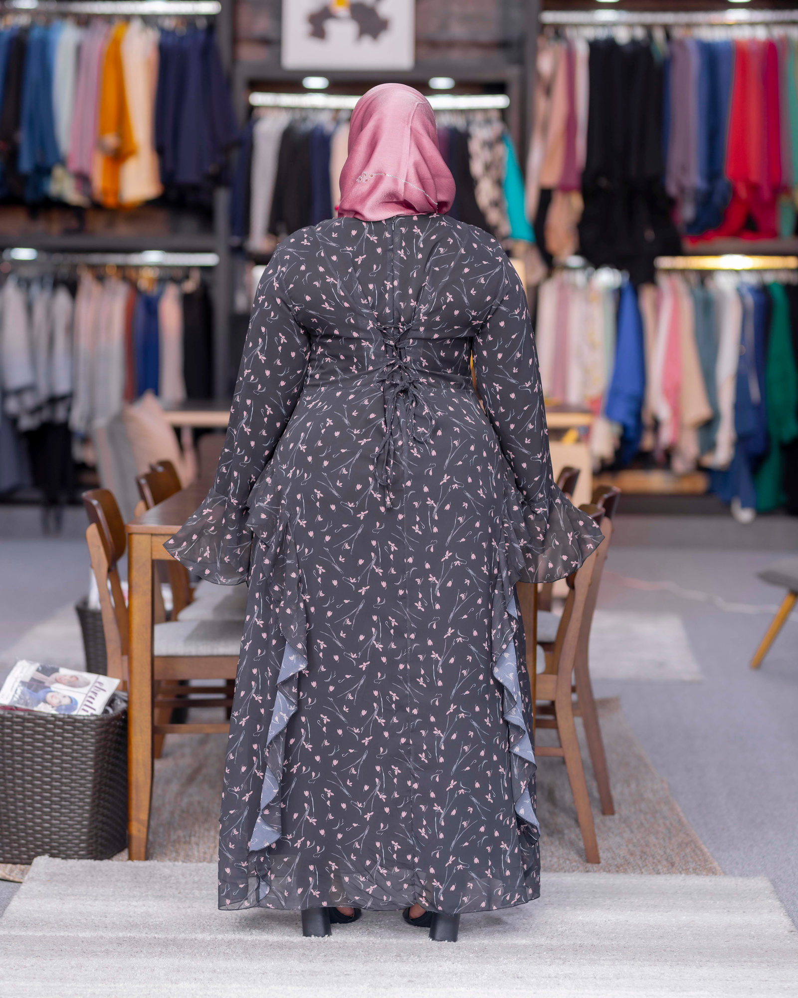 Floral Ruffle Sleeve Abaya — view 2