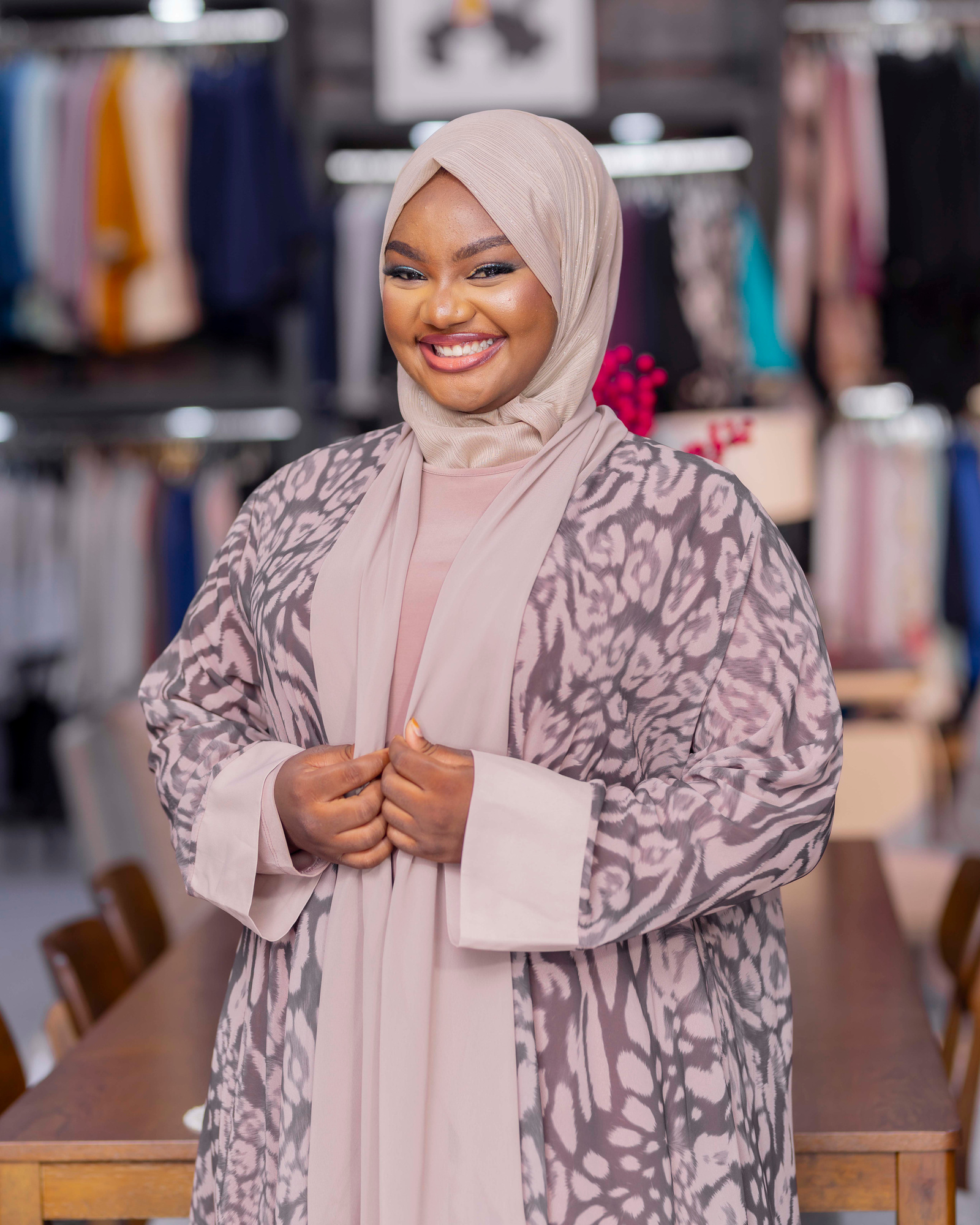 Animal Print Open Abaya Set — view 3