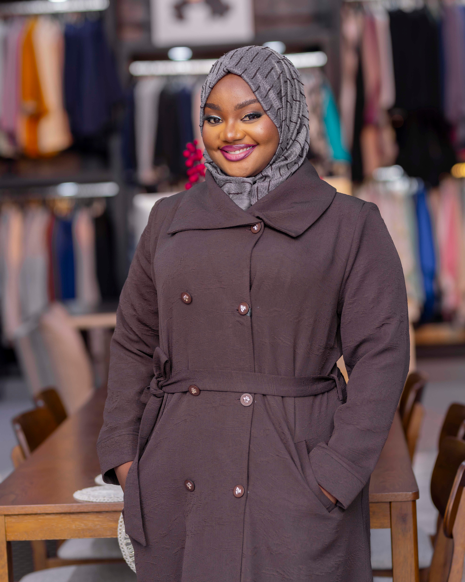 Chocolate Brown Trench Abaya — view 3