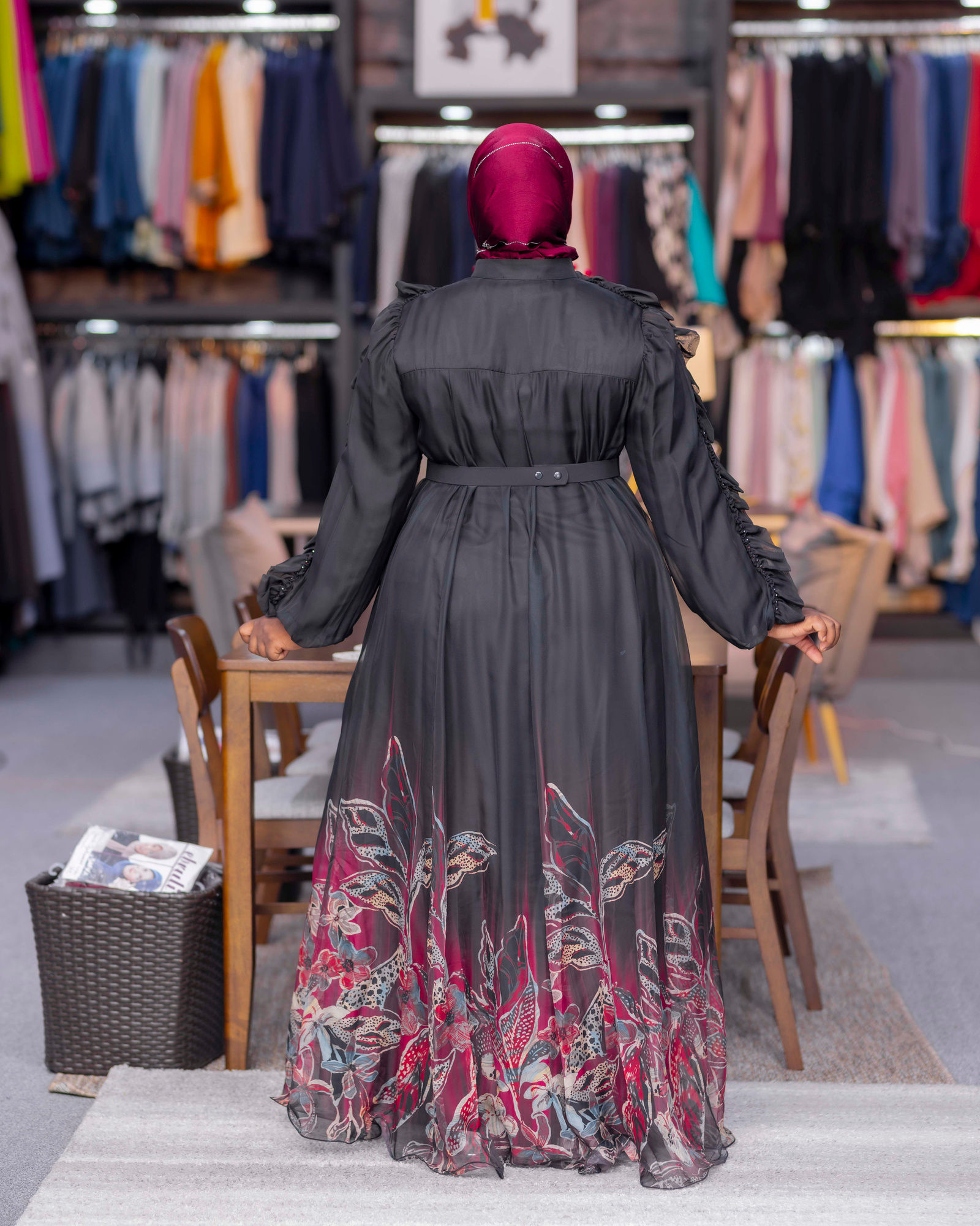 Black Floral Ruffled Abaya — view 3