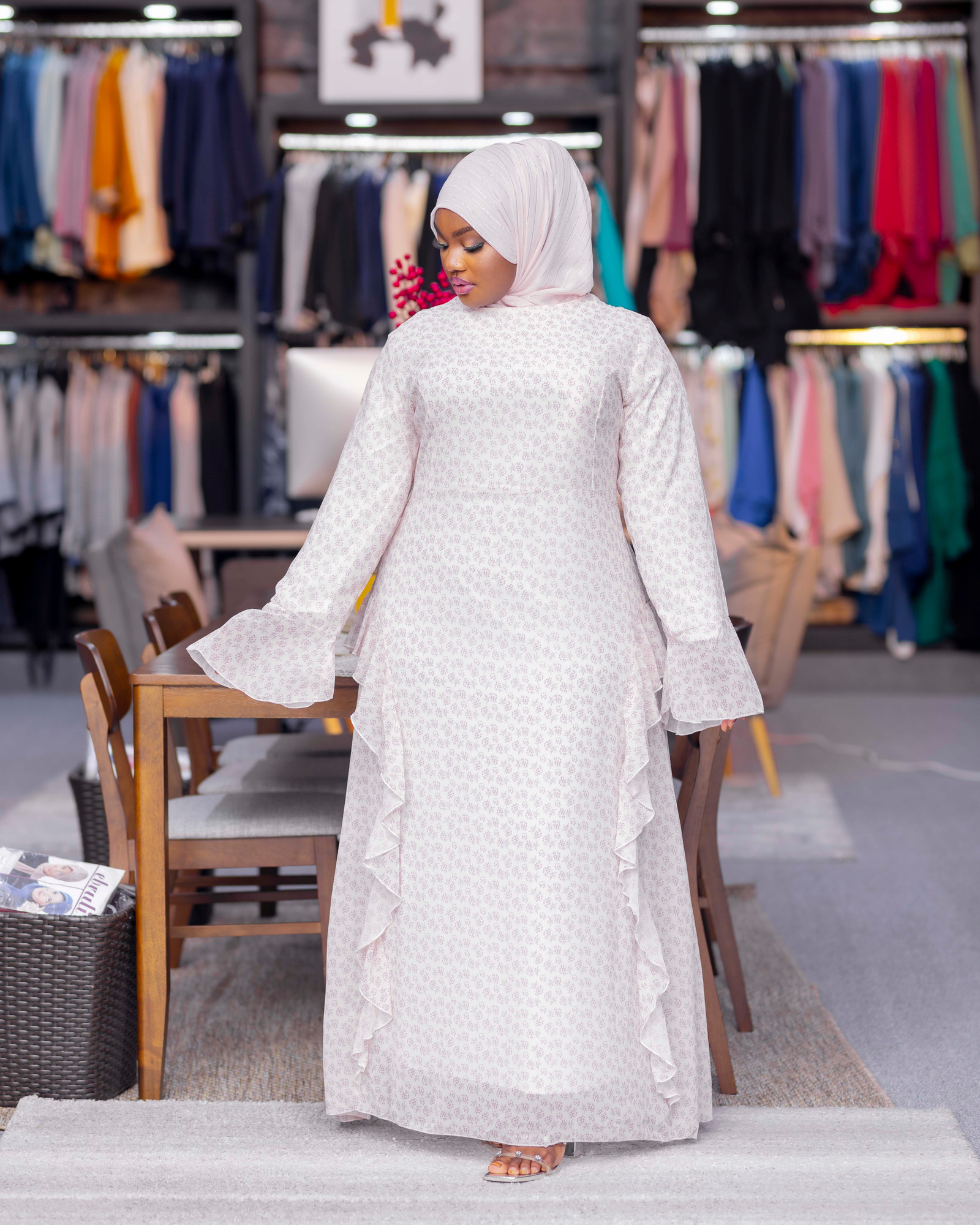 Cream Ruffle Sleeve Abaya — view 1