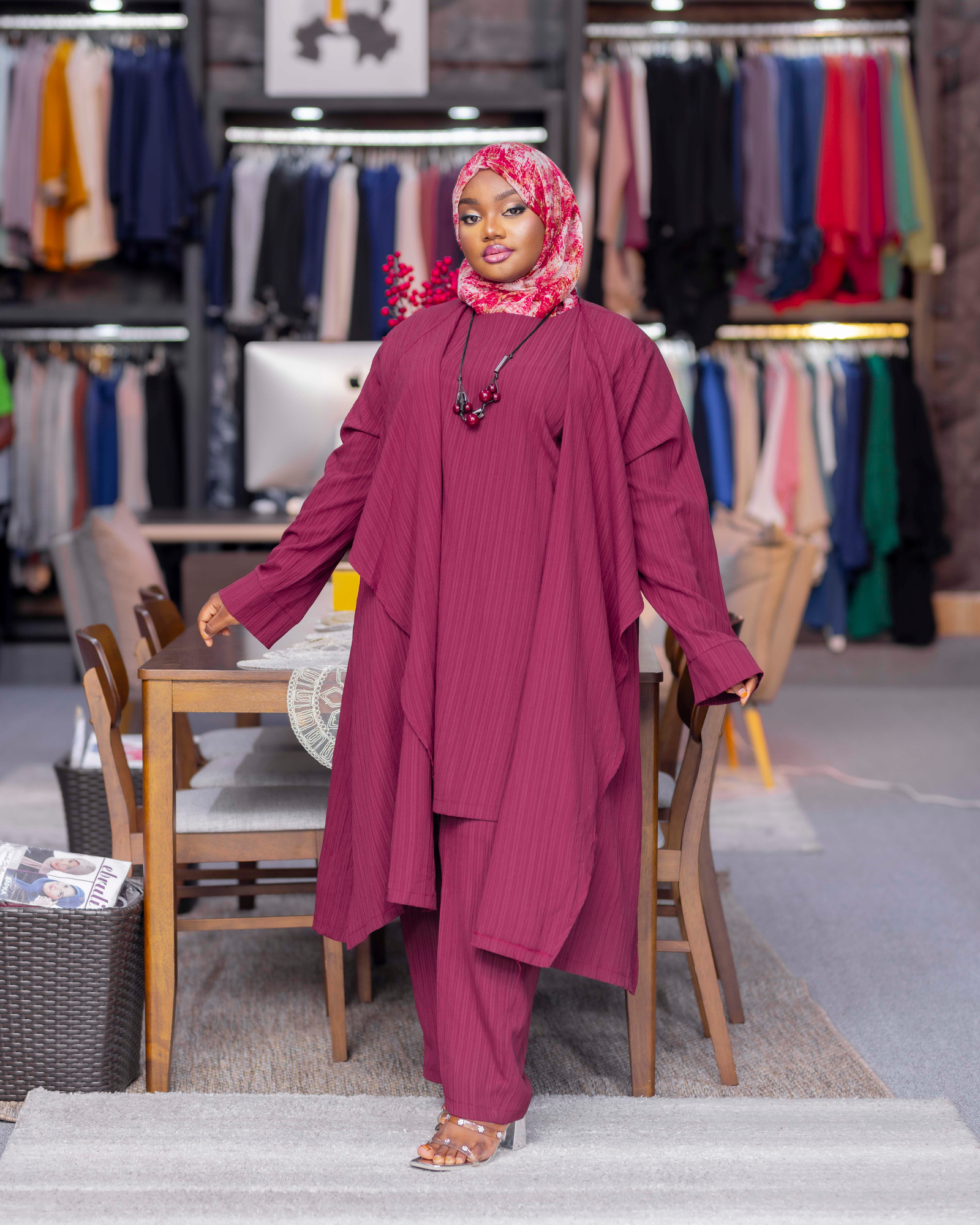 Burgundy Pinstripe Two-Piece Set — view 1