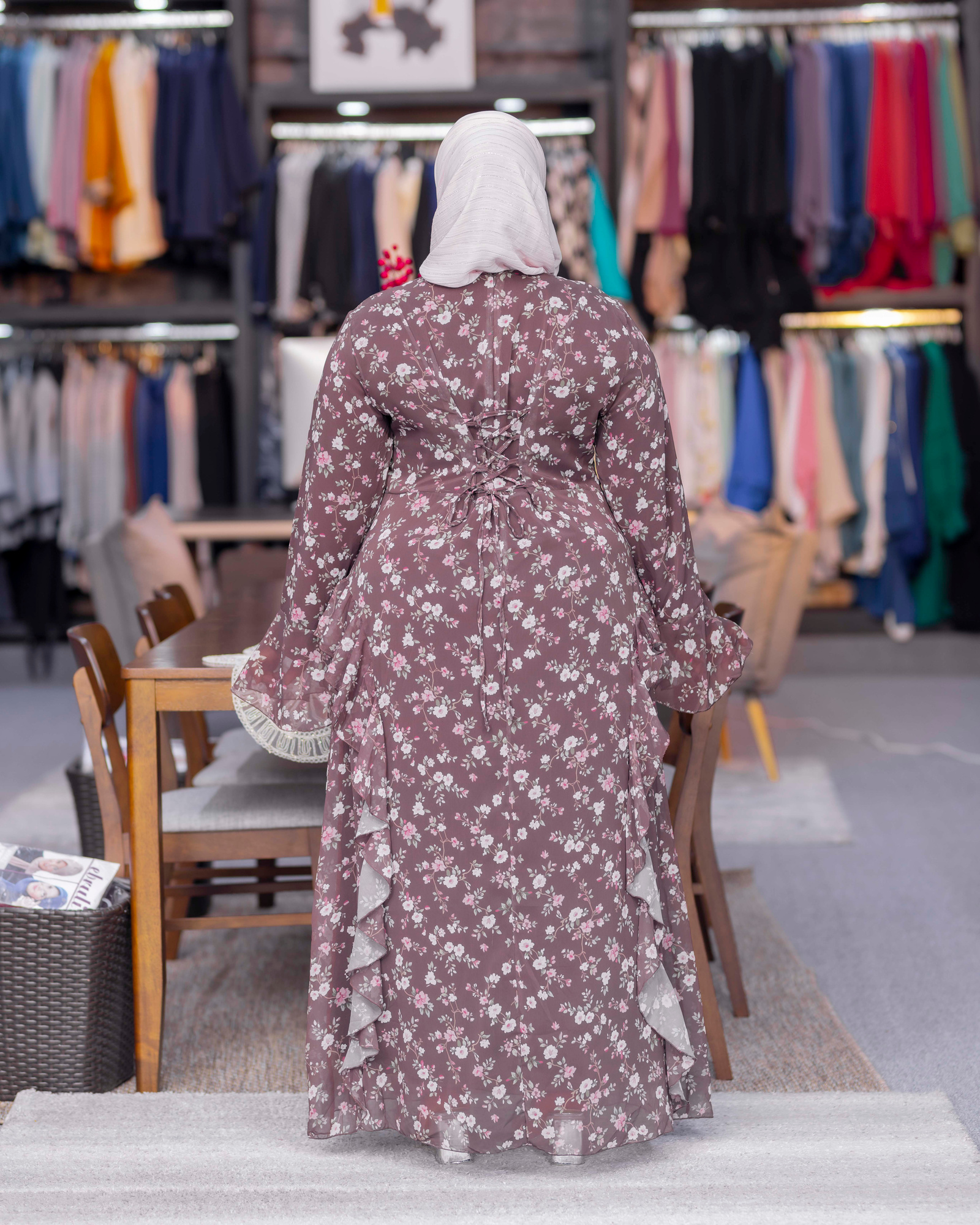 Floral Ruffle Sleeve Abaya — view 2
