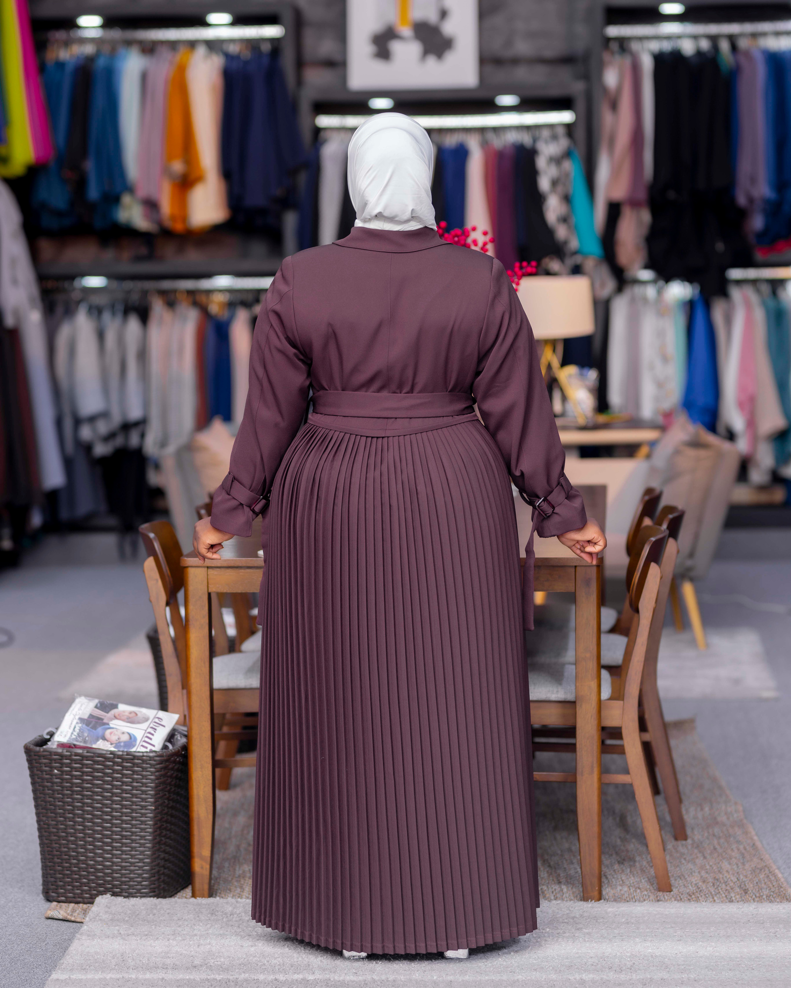 Plum Pleated Trench Abaya — view 2