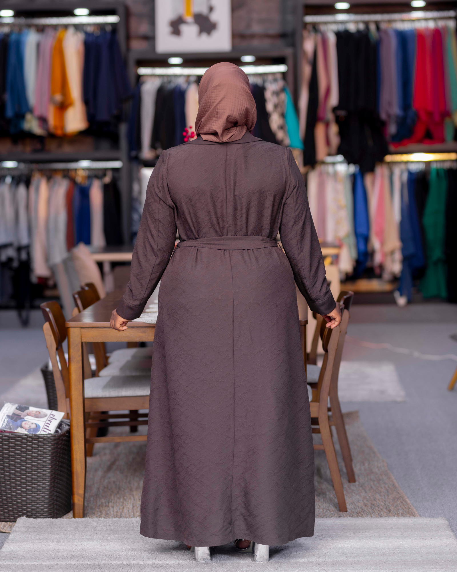 Chocolate Brown Trench Abaya — view 2
