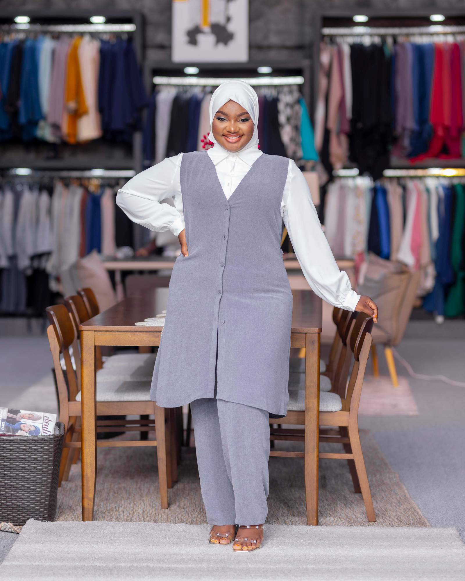 Grey Longline Vest & Trouser Set — two-piece set hero
