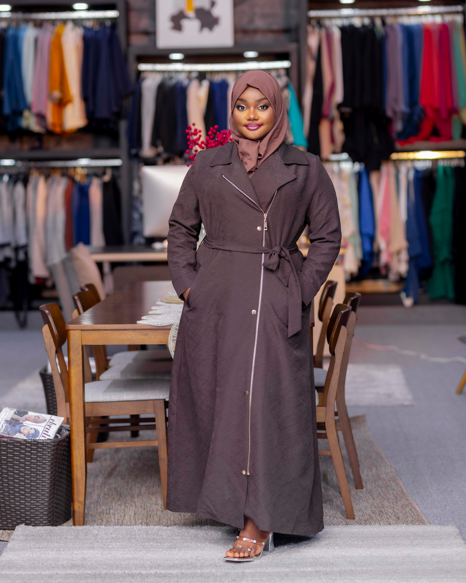 Chocolate Brown Trench Abaya — view 1