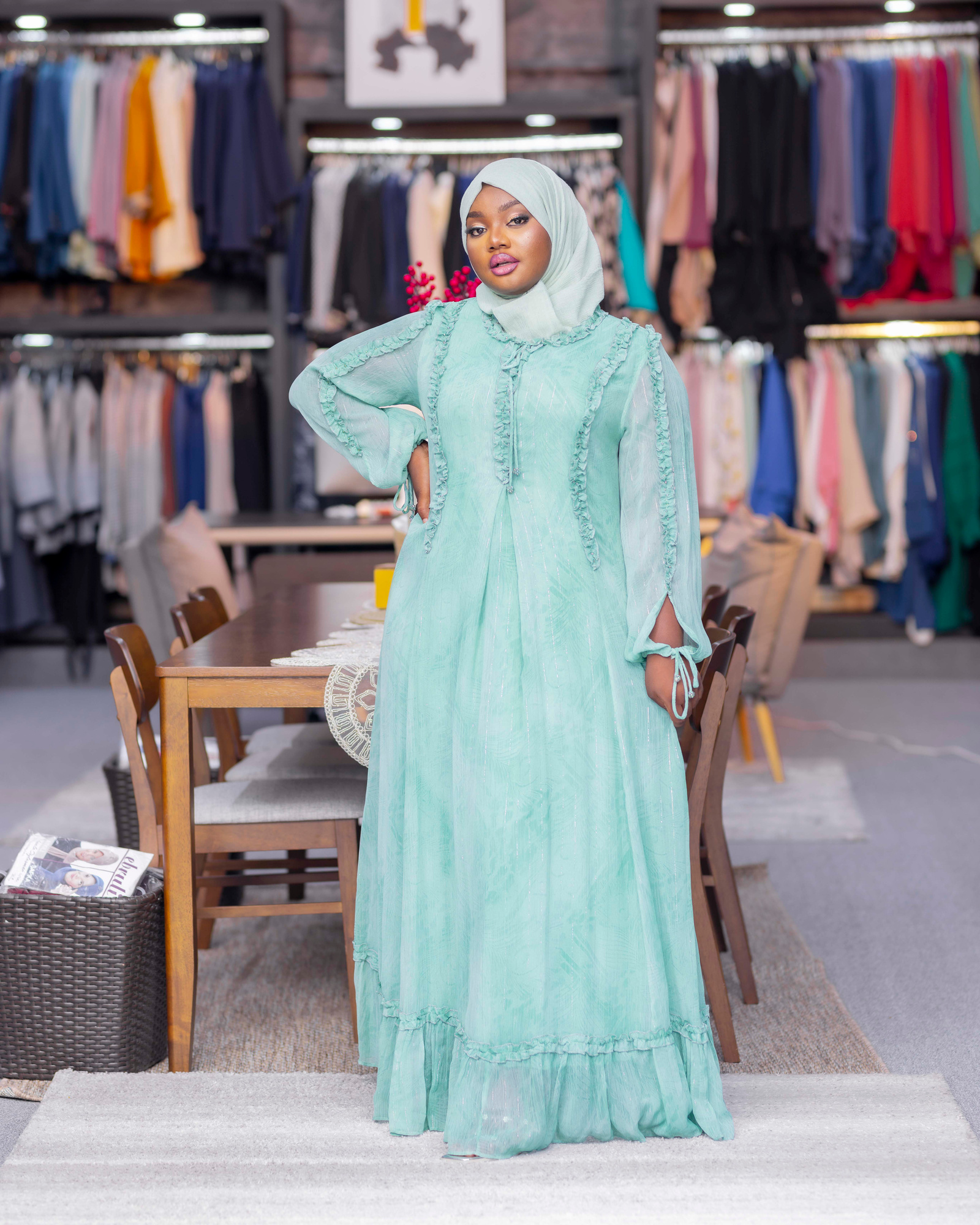 Mint Green Ruffle Abaya — view 1