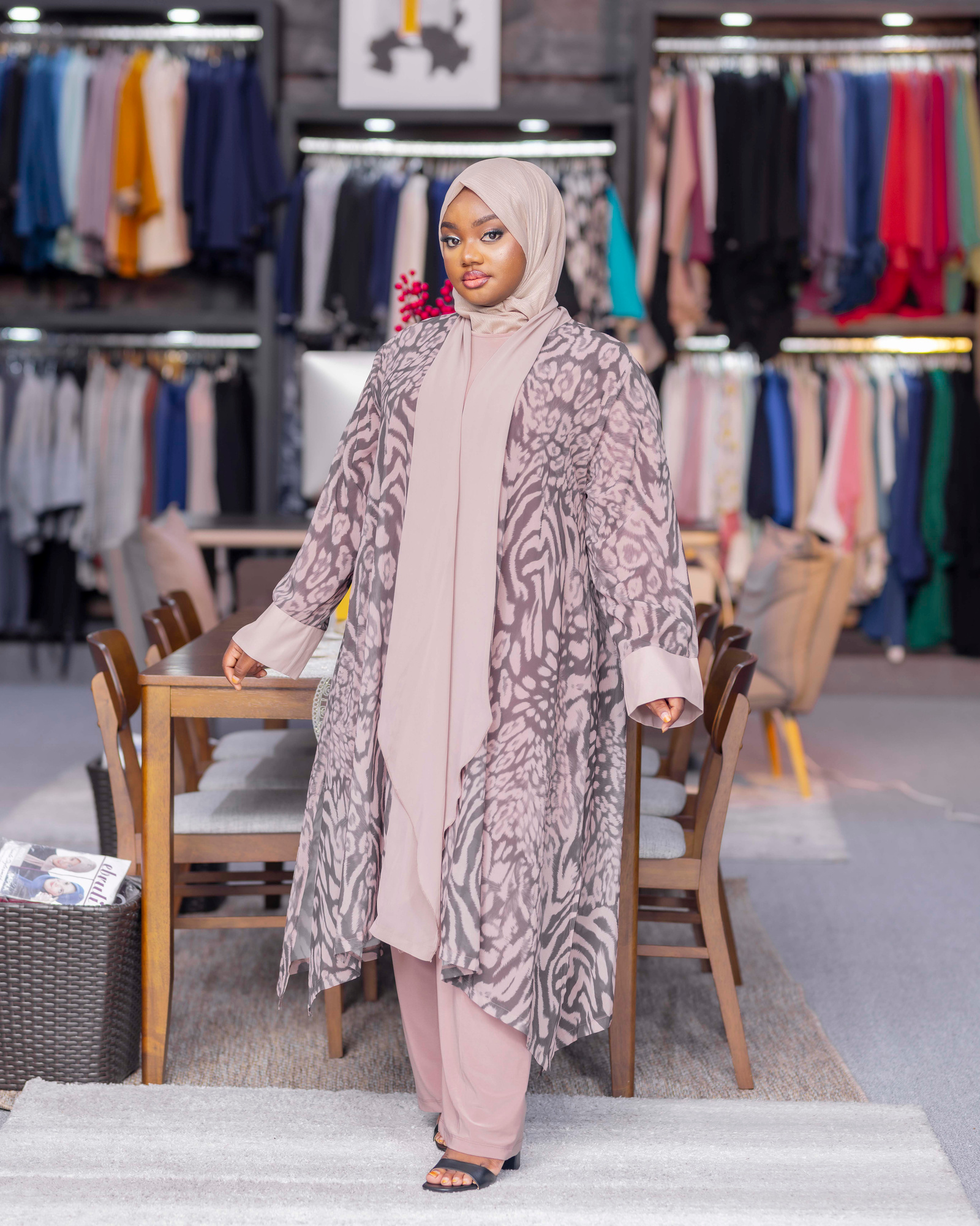 Animal Print Open Abaya Set — view 1